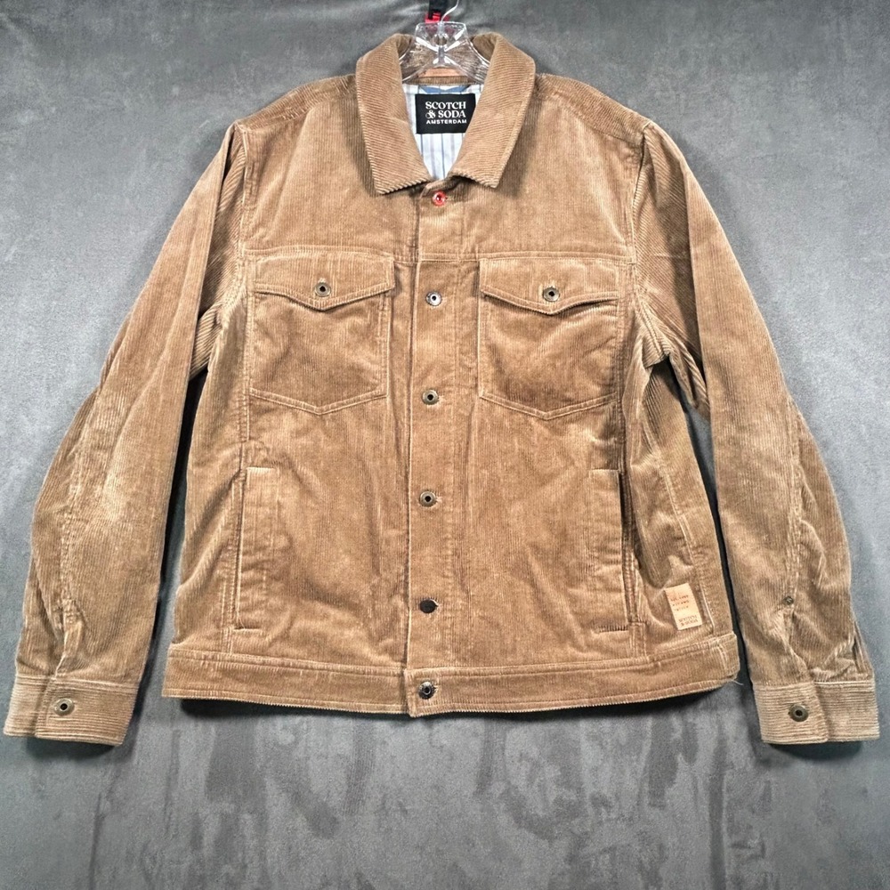 Scotch & Soda Amsterdam Mens XL Corduroy Trucker Jacket Tan Brown K22 AMS 1015CR